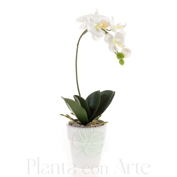 Orquídea blanca artificial Phalaenopsis blanca en maceta blanca