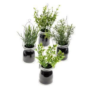 Plantas de HIERBA en botella de vidrio- Vasos de cristal con 4 tipos de hierbas artificiales