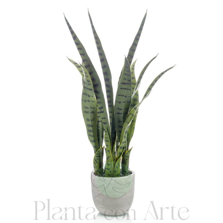 planta artificial SANSEVIERIA de 65 cm de altura en maceta de barro gris