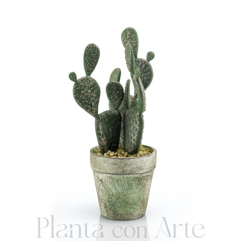 Cactus artificial plano mini, en maceta de terracota envejecida
