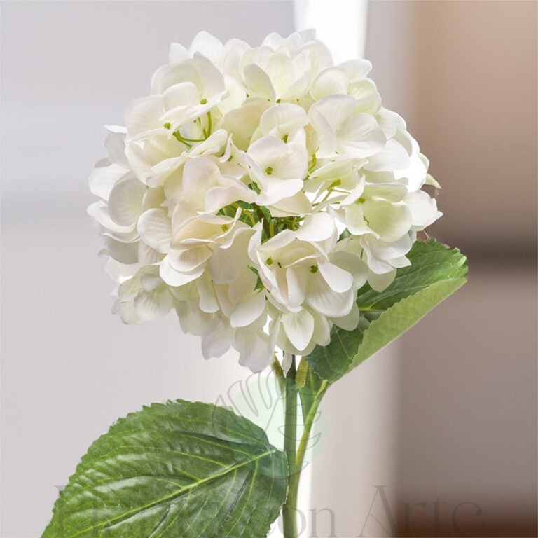 Hortensia blanca artificial en detalle - Flor hortensia blanca artificial