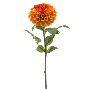 DALIA POMPÓN NARANJA artificial de 74 cm de altura y 14 cm de ancho, para pinchar en espuma floral o en tierra