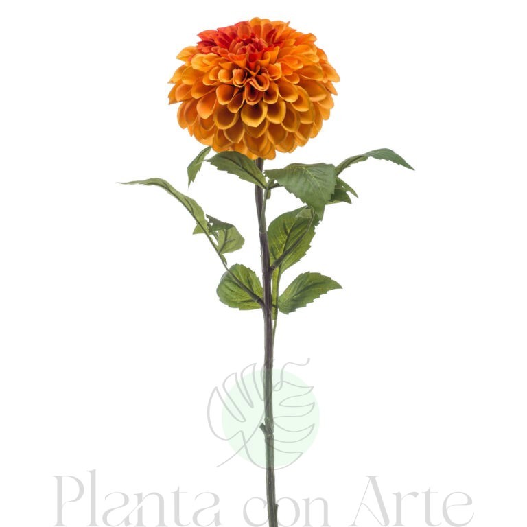 DALIA POMPÓN NARANJA artificial de 74 cm de altura y 14 cm de ancho, para pinchar en espuma floral o en tierra