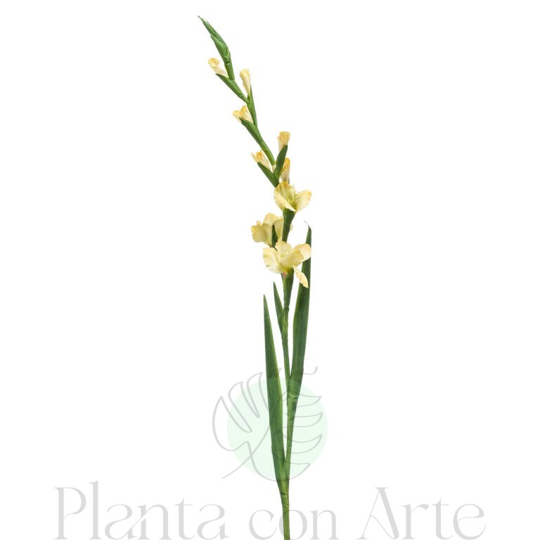 Tallo de GLADIOLO AMARILLO con flores artificial realista de 128 cm de altura total muy realista, para decorar tus bouquets o jardineras