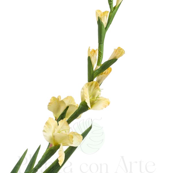 Detalle de las flores del Tallo de GLADIOLO AMARILLO con flores artificial realista de 128 cm de altura total muy realista, para decorar tus bouquets o jardineras