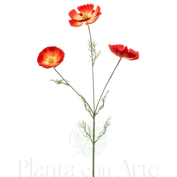 Rama COSMOS NARANJA artificial realista, con 3 flores y 80 cm de altura total, para decorar tus bouquets o jardineras