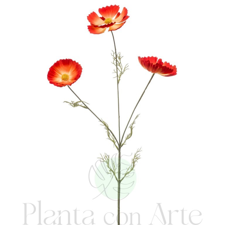 Rama COSMOS NARANJA artificial realista, con 3 flores y 80 cm de altura total, para decorar tus bouquets o jardineras