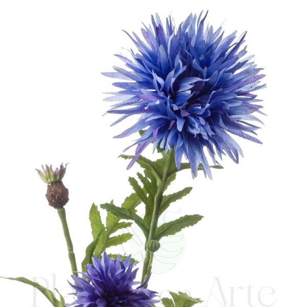 Detalle de la flor de CENTAUREA VIOLETA artificial realista, con 100 cm de altura total