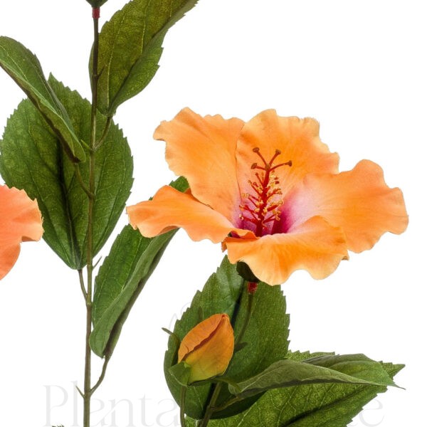 Detalle de la flor de Tallo de HIBISCUS NARANJA x3 artificial realista de 92 cm de altura total muy realista, para decorar tus bouquets o jardineras