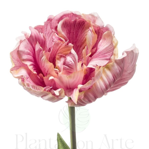 Detalle de la flor de TULIPÁN PARÍS LILA artificial tacto real, realista de 66 cm de altura total realista, para decorar tus bouquets o jardineras