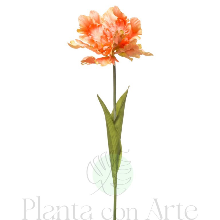 TULIPÁN LORO NARANJA artificial tacto real, realista de 68 cm de altura total realista, para decorar tus bouquets o jardineras