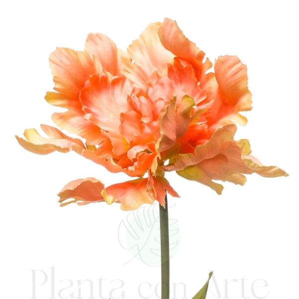 detalle de la flor TULIPÁN LORO NARANJA artificial tacto real, realista de 68 cm de altura total realista, para decorar tus bouquets o jardineras