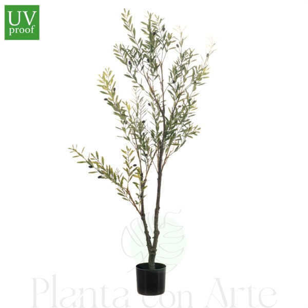 OLIVO artificial para exterior, o árbol olivo pequeño para jardín de alto realismo y máxima frondosidad de hojas, incluye aceitunas en distintos tonos y tronco de alta definición