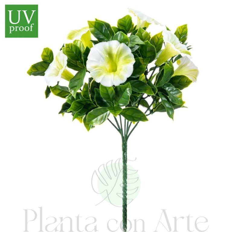 Ramo PETUNIAS BLANCAS UV artificial realista o flor margarita artificial realista de 27 cm de altura total realista, para decorar tus bouquets, nichos o jardineras EN EXTERIOR