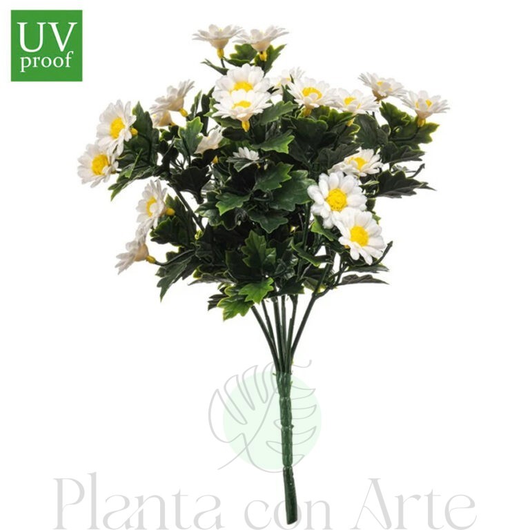 Rama con Flores de MARGARITAS BLANCAS artificial de altísimo realismo y color vivo. PROTECCIÓN UV PARA uso en exterior